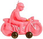 SOLDIER ON MOTORCYCLE CELLULOID TOY.