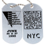 KEITH HARING DESIGNED PAIR OF NEW YORK CITY GAY RIGHTS EVENT DOG TAGS.