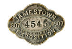 JAMESTOWN 1907 SERIALLY NUMBERED EMPLOYEE BADGE.