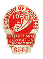 STRIKING "CENTURY OF PROGRESS 1933" EMPLOYEE BADGE.