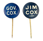 PAIR OF JAMES COX SMALL BUTTONS WITH STICKPINS.