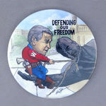 BUSH "DEFENDING OUR FREEDOM" 2004 CAMPAIGN BRIAN CAMPBELL BUTTON 4".