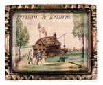 HARRISON 1840 BROOCH W/HIS IMAGE AND SLOGAN.