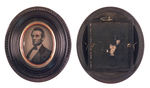 OUTSTANDING LINCOLN LARGE TINTYPE IN GUTTA PERCHA FRAME.