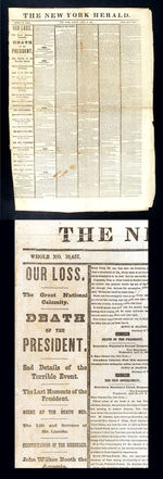 ABRAHAM LINCOLN "DEATH OF THE PRESIDENT" NEW YORK HERALD 1865.