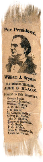 "FOR PRESIDENT, WILLIAM J. BRYAN" RIBBON.