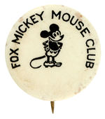 "FOX MICKEY MOUSE CLUB" EARLY 1930 THEATER CLUB MEMBER'S BUTTON.