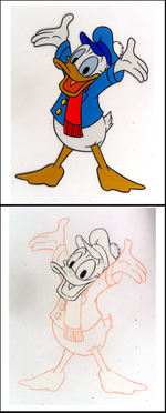 DONALD DUCK CEL W/MATCHING PENCIL DRAWING FROM TV PREVIEW OF MICKEY'S CHRISTMAS CAROL.