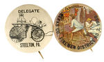 PAIR OF CIRCA 1930 FIRE BUTTONS INCLUDING PUMPER AND CARTOON.