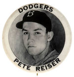 1940s PETE REISER "DODGERS" PM10 REAL PHOTO STADIUM BUTTON.