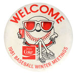 UNUSUAL COCA-COLA BUTTON FOR "1981 BASEBALL WINTER MEETINGS".