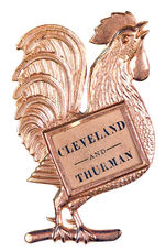 "CLEVELAND AND THURMAN" FIGURAL BRASS SHELL ROOSTER BADGE.