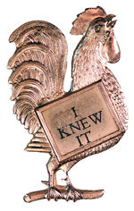 CLEVELAND 1888 BRASS SHELL ROOSTER BADGE.