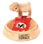 DOG LIFTS LEG ON NAZI FLAG FIGURAL ASHTRAY.