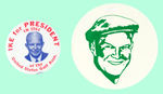 RARE EISENHOWER GOLFING BUTTON PLUS 3.5" "GOLF'S TRIBUTE TO IKE" PLASTIC FOB.