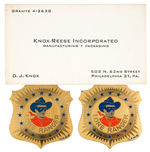 “LONE RANGER” PAIR OF BRASS BADGES FROM THE MAKERS’ FILES WITH BUSINESS CARD.