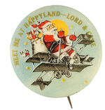 SANTA PILOTS BI-PLANE THROUGH STARRY SKY AGAINST FULL MOON BUTTON.