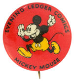 "MICKEY MOUSE EVENING LEDGER COMIC" RARE KEY BUTTON FROM 1930's BEAUTIFUL SET.