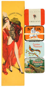 LOT OF FOUR CONDOM TINS AND ILLUSTRATED CONDOM ENVELOPE.