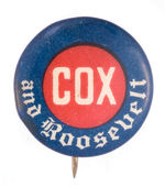 "COX AND ROOSEVELT" 1920 NAME BUTTON.