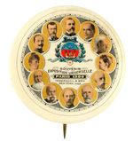 PARIS 1900 EXPOSITION BUTTON SHOWING McKINLEY AND WORLD LEADERS.