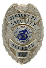 "CENTURY 21 SECURITY OFFICER" SERIALLY NUMBERED BADGE.