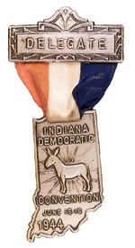 INDIANA FDR 1944 CONVENTION DELEGATE RIBBON BADGE.