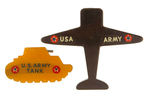 ARMY TANK AND PLANE FIGURAL CATALIN PLASTIC PENCIL SHARPENERS.