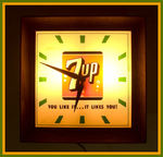 7UP WOOD FRAMED LIGHT-UP CLOCK.