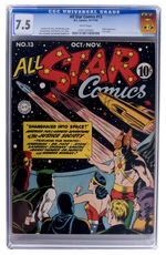 "ALL STAR COMICS" #13 OCTOBER-NOVEMBER 1942 CGC 7.5 WHITE PAGES.