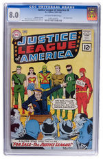 "JUSTICE LEAGUE OF AMERICA" #8 DECEMBER 1961-JANUARY 1962 CGC 8.0 OFF-WHITE TO WHITE PAGES.