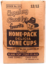 "HOPALONG CASSIDY'S FAVORITE HOME PACK DELICIA CONE CUPS" BOX.