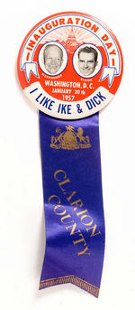 "EISENHOWER-NIXON INAUGURATION DAY" 1957 BUTTON W/RIBBON.