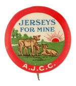 COLORFUL AND GRAPHIC JERSEY CATTLE PROMOTION BUTTON CIRCA 1920s.