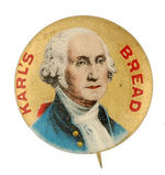 MULTICOLORED GEORGE WASHINGTON PROMOTES "KARL'S BREAD."