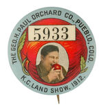 CHOICE COLOR COLORADO APPLE GROWER BUTTON FOR 1912 SHOW.