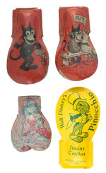 LITHO TIN CLICKERS FOR FELIX THE CAT, BETTY BOOP, JIMINY CRICKET.