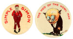 STRANGE EARLY CHARACTER BUTTONS WITH ONE RESEMBLING MAD MAGAZINE NEWMAN CHARACTER.