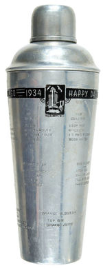 "HAPPY DAYS AT THE CENTURY OF PROGRESS" LARGE END OF PROHIBITION COCKTAIL SHAKER.