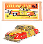 BOXED "YELLOW TAXI NO. 2 FRICTION CAR WITH SIREN."