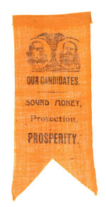 McKINLEY 1896 "OUR CANDIDATES" JUGATE RIBBON.