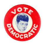 JFK BLUETONE PHOTO "VOTE DEMOCRATIC" BUTTON.