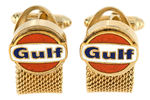 “GULF” EXTREMELY WELL MADE ENAMEL AND BRASS PAIR OF 1960s CUFFLINKS.