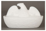 "THE AMERICAN HEN" MILK GLASS-COVERED DISH.