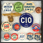 STEEL WORKERS, C.I.O., AND OTHER UNIONS BUTTON COLLECTION FROM 1930's-1940's.