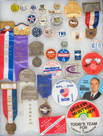 AF OF L AND AFL-CIO COLLECTION OF 34 BUTTONS AND RIBBON BADGES.