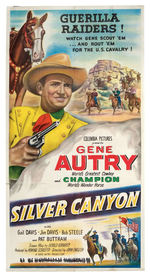 GENE AUTRY "SILVER CANYON" LINEN-MOUNTED 3-SHEET MOVIE POSTER.