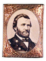 GRANT UNLISTED 1868 CARDBOARD PHOTO IN BRASS SHELL FRAME.