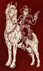 "THE LONE RANGER" PENNANT WITH ALTERED HOPPY IMAGE.