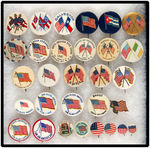 CONFEDERATE AND AMERICAN GROUP OF 30 FLAG BUTTONS.